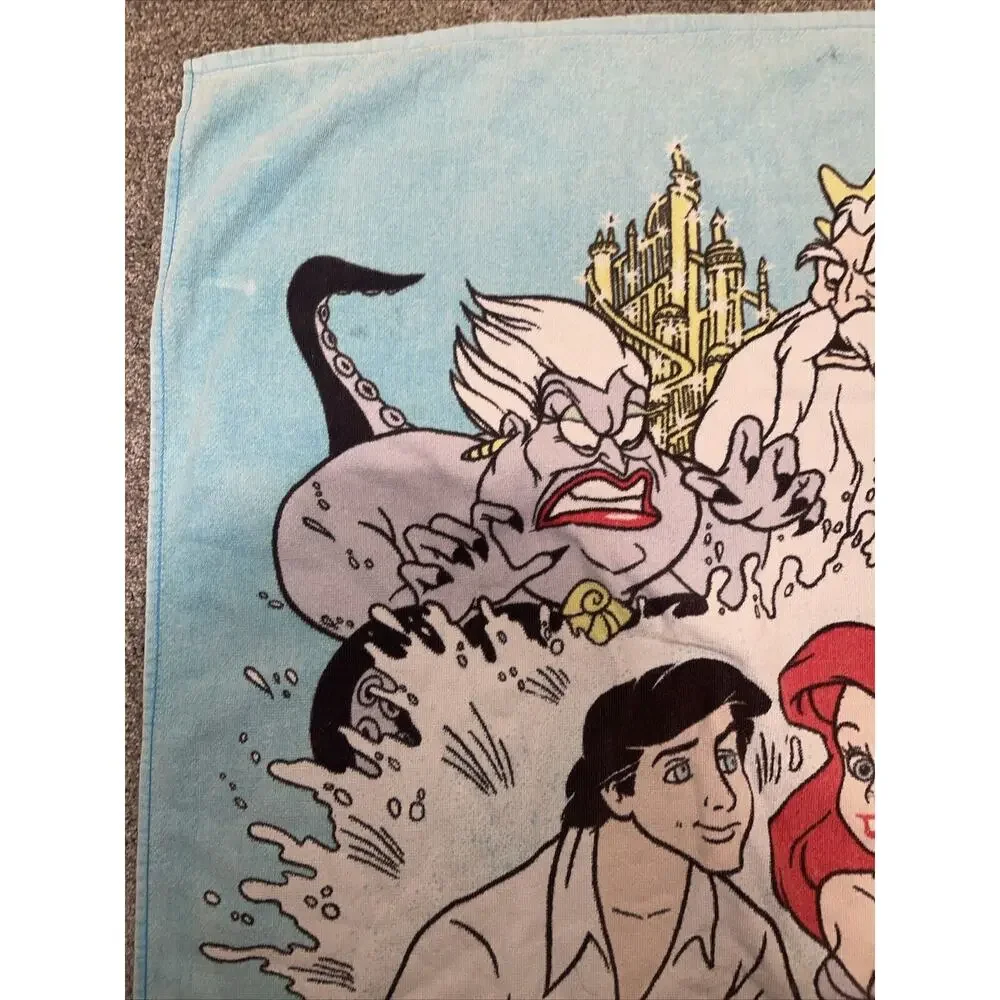 Little Mermaid Vintage 1990's Franco Disney Beach Towel 30x58 RARE Ariel Triton